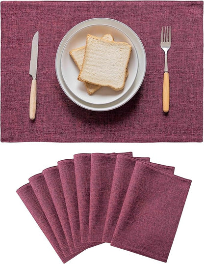 Home Brilliant Red Placemats Set of 8 Cloth Placemat for Holiday Christmas Heat Resistant Dining Table Mats Kitchen Washable Place Mats, Wine Red