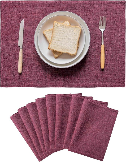Home Brilliant Red Placemats Set of 8 Cloth Placemat for Holiday Christmas Heat Resistant Dining Table Mats Kitchen Washable Place Mats, Wine Red