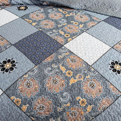 HoneiLife King Quilt Bedding Sets - 3 Piece Microfiber Quilt Set Rustic Bedspread Set Patchwork Coverlet Set for King Bed