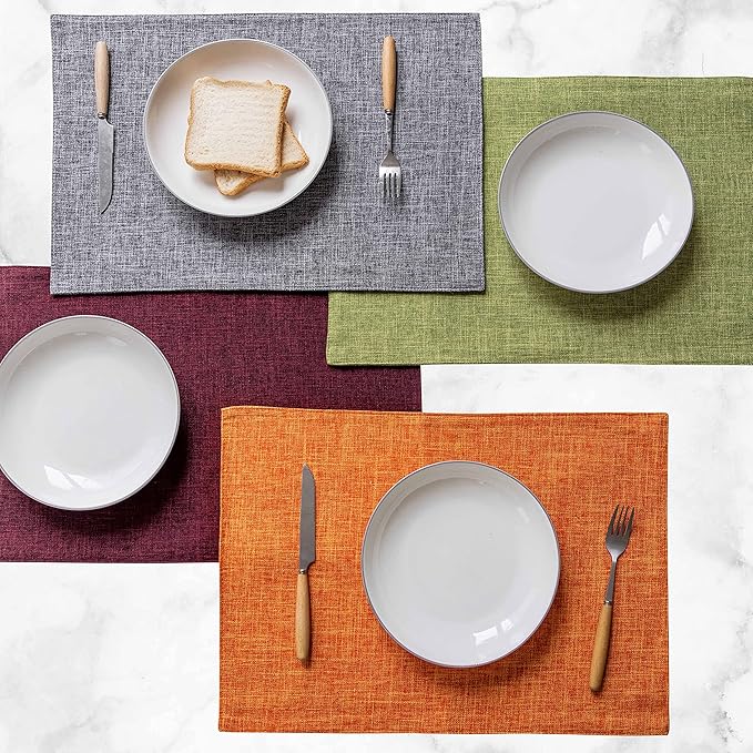 Home Brilliant Red Placemats Set of 4 Cloth Placemat for Holiday Christmas Heat Resistant Dining Table Mats Kitchen Washable Place Mats, Wine Red