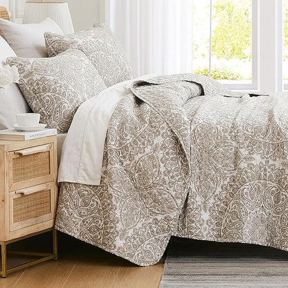 Southshore Fine Living, Inc. Ashanti Collection Oversized Queen Quilt Bedding Set, Prewash Fabric, Soft Coverlet 3-Piece with Two Matching Pillow Shams (98 in Wide x 98 in Long), Full/Queen, Bone