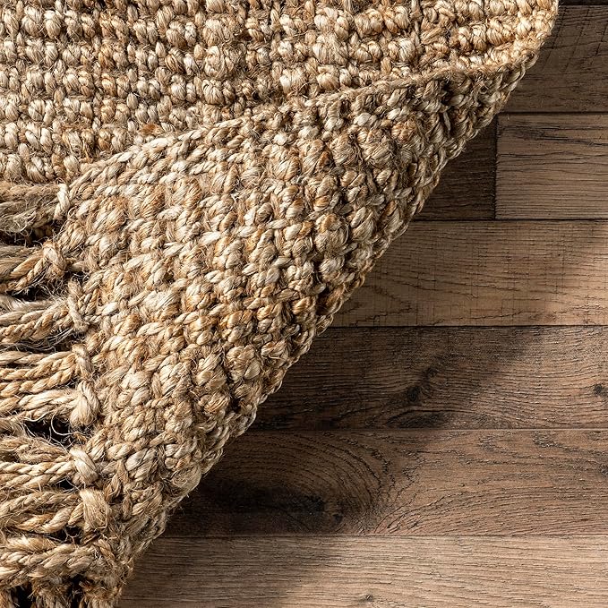 Nuloom Daniela Natural, 5' x 8' Oval, Handmade, Jute, Tassel, Soft and Textured, High Traffic, Stain Resistant, Easy Clean, Durable Area Rug for Bedroom, Living Room, Dining Space, Foyer, Entryway
