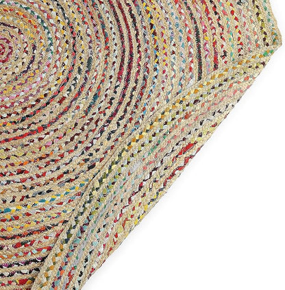 REDEARTH · Jute Cotton Chindi Area Rug - 6' Round Rug, Handwoven, Non-Shedding, Soft & Durable – Multi Tones for Home Décor in Living Room, Dining Room, Bedroom