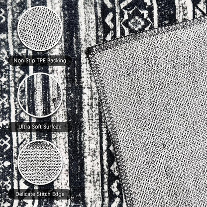 RUGSURE Washable Area Rugs 4' x 6' - 1/6 Thick - Moroccan-Inspired -Stain & Water Resistant Non-Slip - Resistant Rug for Living Room, Bedroom, Nursery, Pet & Child Friendly (Black)