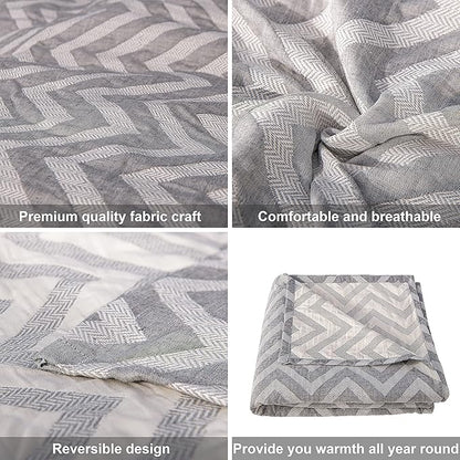 NTBAY 3 Layers Cotton Muslin 106x92 King Bed Blanket, Super Soft Breathable Thermal Yarn Dyed Quilt for Adults, Perfect Lightweight Blanket for Couch Sofa Bed All Seasons, Chevron