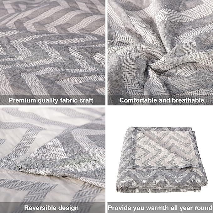 NTBAY 3 Layers Cotton Muslin 68x92 Twin Bed Blanket, Super Soft Breathable Thermal Yarn Dyed Quilt for Adults, Perfect Lightweight Blanket for Couch Sofa Bed All Seasons, Chevron