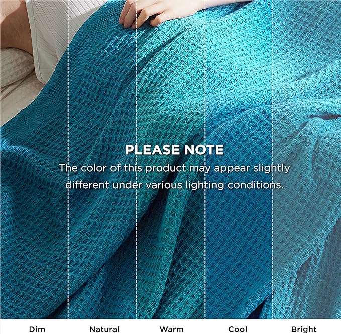 Bedsure Gentlesoft 100% Cotton Blanket King Size for Bed - Breathable and Soft, Thick Cozy Waffle Weave Christmas Blanket Gift for Women, Teal, 104x90 inches