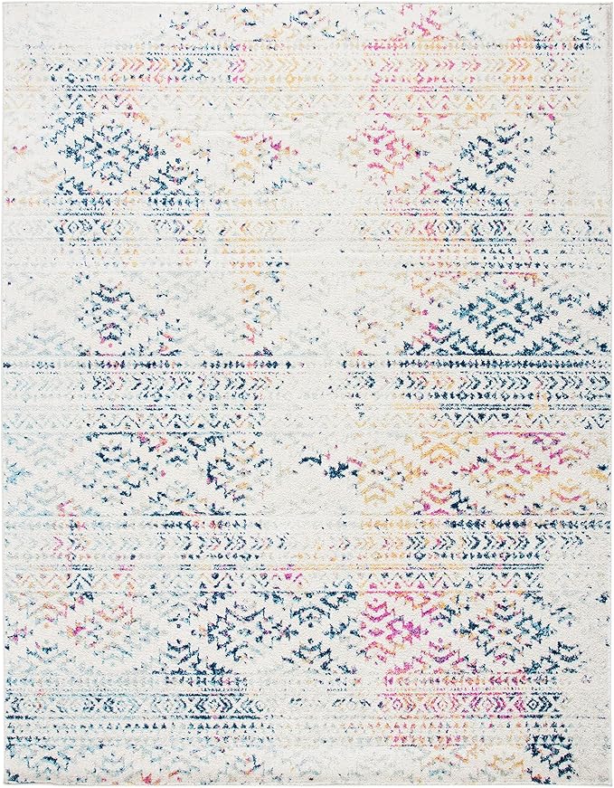 SAFAVIEH Area Rug 12x15 - Tulum Collection - Large - Ivory & Blue, Moroccan Boho Tribal Design, Non-Shedding & Easy to Clean, Ideal for Living Room, Bedroom, Dining Space (TUL272C)