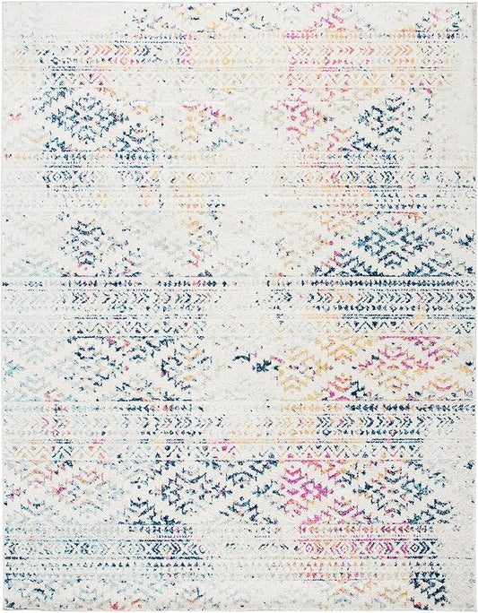 SAFAVIEH Area Rug 12x15 - Tulum Collection - Large - Ivory & Blue, Moroccan Boho Tribal Design, Non-Shedding & Easy to Clean, Ideal for Living Room, Bedroom, Dining Space (TUL272C)