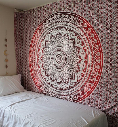 raajsee Pink White Tapestry Mandala Wall Hangings, Indian Cotton Beach Throw Blanket, Hippie Tapestries Boho Decor Bohemian Bedding,Twin Bedspread 52x82 inches