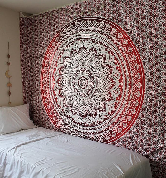 raajsee Pink White Tapestry Mandala Wall Hangings, Indian Cotton Beach Throw Blanket, Hippie Tapestries Boho Decor Bohemian Bedding,Twin Bedspread 52x82 inches