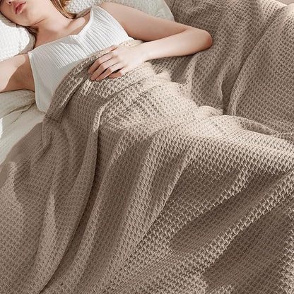 Bedsure Gentlesoft 100% Cotton Large Throw Blanket for Couch 50x70 inches - Breathable and Soft, Waffle Weave Throw Blanket for Office, Light Brown