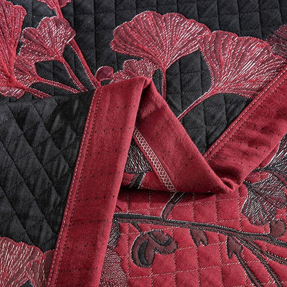 100% Cotton Muslin Jacquard 3 Piece Quilt Set Floral Ginkgo Leaf Print, Soft 3 Layers Gauze Bed Cover Reversible Bedspread Coverlet Breathable Lightweight Bedding Set, King