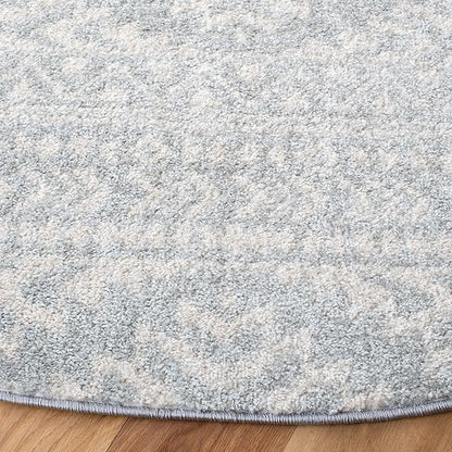 SAFAVIEH Tulum Collection Area Rug - 8' Round, Light Grey & Ivory, Moroccan Boho Tribal Design, Non-Shedding & Easy to Clean, Ideal for Living Room, Bedroom, Dining Space (TUL272F)