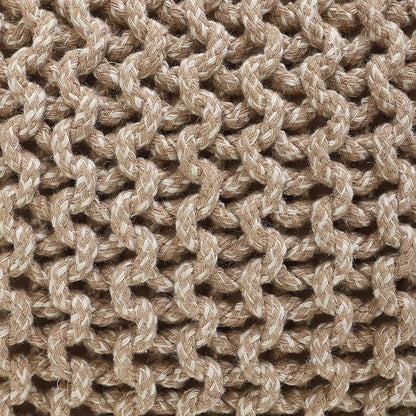 REDEARTH Round Pouf Ottoman - Hand Knitted Cable Boho Poof Home Décor Pouffe Circular Footrest for Living Room - Nursery - Bedroom - Lounge 100% Cotton (19.5"x19.5"x14") - Beige Ivory