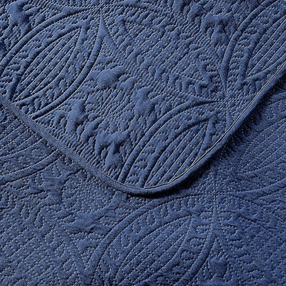 Pure Bedding Quilt Set Full/Queen Size Navy - Oversized Bedspread - Soft Microfiber Lightweight Coverlet for All Season - 3 Piece Includes 1 Quilt and 2 Shams, Geometric Pattern