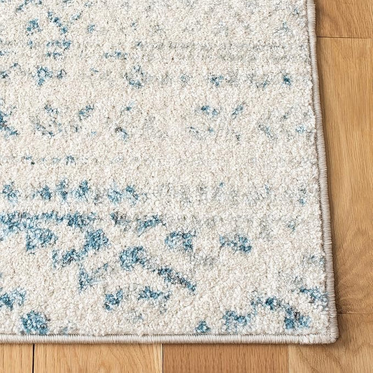 SAFAVIEH Tulum Collection Accent Rug - 2' x 5', Ivory & Turquoise, Moroccan Boho Tribal Design, Non-Shedding & Easy to Clean, Ideal for Front Door, Kitchen, Entryway, Foyer (TUL272E)