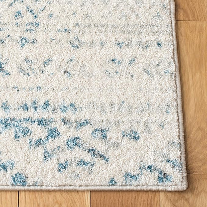 SAFAVIEH Tulum Collection Runner Rug - 2' x 17', Ivory & Turquoise, Moroccan Boho Tribal Design, Non-Shedding & Easy to Clean, Ideal for Living Room, Hallway, Foyer, Bedroom (TUL272E)