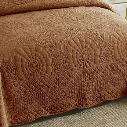 MarCielo 3-Piece 100% Cotton Oversized Bedspread Lightweight Quilt Coverlet Embroidery Farmhouse Bedding Set (Tf Dusty Orange, Oversized King (118"x106"))