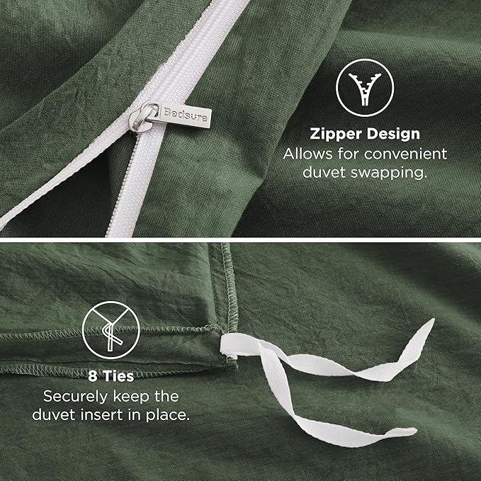 Bedsure 100% Washed Cotton Duvet Cover Oversized King - Olive Green Minimalist Cotton Duvet Cover Breathable - GentleSoft™ Plain Simple Bedding (Olive Green, Oversized King, 120"x98")