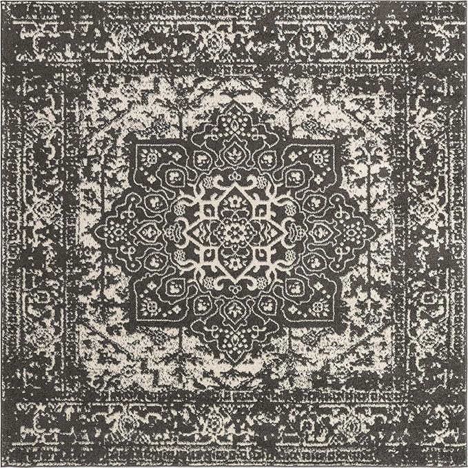 Rugs.com Arlington Collection Rug – 8 Ft Square Dark Grey Medium-Pile Rug Perfect for Living Rooms, Kitchens, Entryways