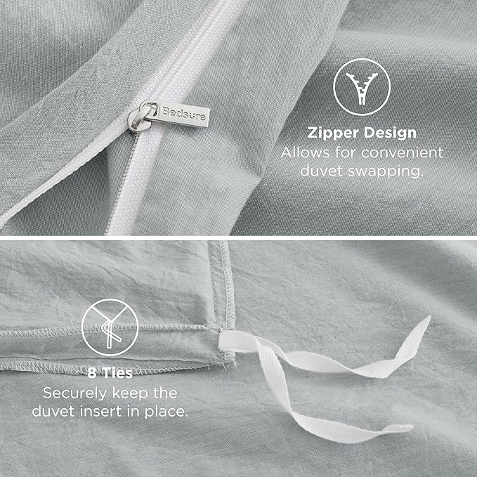 Bedsure 100% Washed Cotton Duvet Cover King Size - Pastel Blue Minimalist Cotton Duvet Cover Linen Like for All Seasons - GentleSoft™ Plain Simple Bedding (Pastel Blue, King, 104"x90")
