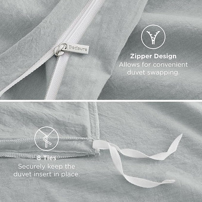 Bedsure 100% Washed Cotton Duvet Cover Queen Size - Pastel Blue Minimalist Cotton Duvet Cover Linen Like for All Seasons - GentleSoft™ Plain Simple Bedding (Pastel Blue, Queen, 90"x90")
