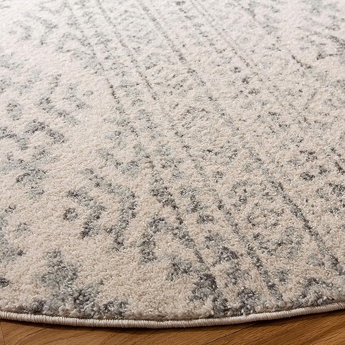 SAFAVIEH Tulum Collection Area Rug - 8' Round, Ivory & Grey, Moroccan Boho Tribal Design, Non-Shedding & Easy to Clean, Ideal for Living Room, Bedroom, Dining Space (TUL272A)