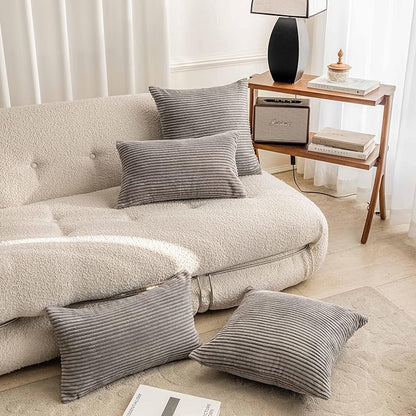 Home Brilliant Set of 2 Plush Velvet Corduroy Striped 12x20 Lumbar Pillow Covers Rectangular Throw Pillow Cover Pillow Case Cushion Cover, 12 x 20 inch, Ash Grey