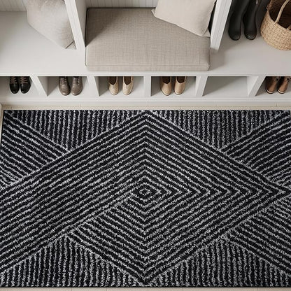 Rugshop Geometric Diamond Stripe Shag Area Rug Anthracite Dark Gray 4' x 6' Ideal for Small Living Rooms, Offices, or Beside The Bed