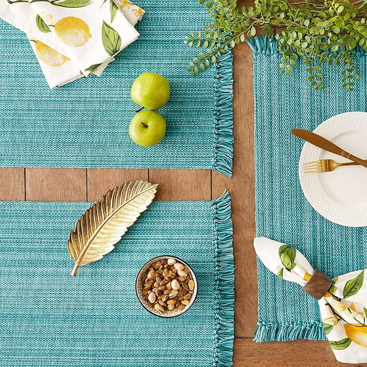 DII Variegated Tabletop Collection, Placemat Set, 13x19, Teal, 6 Piece
