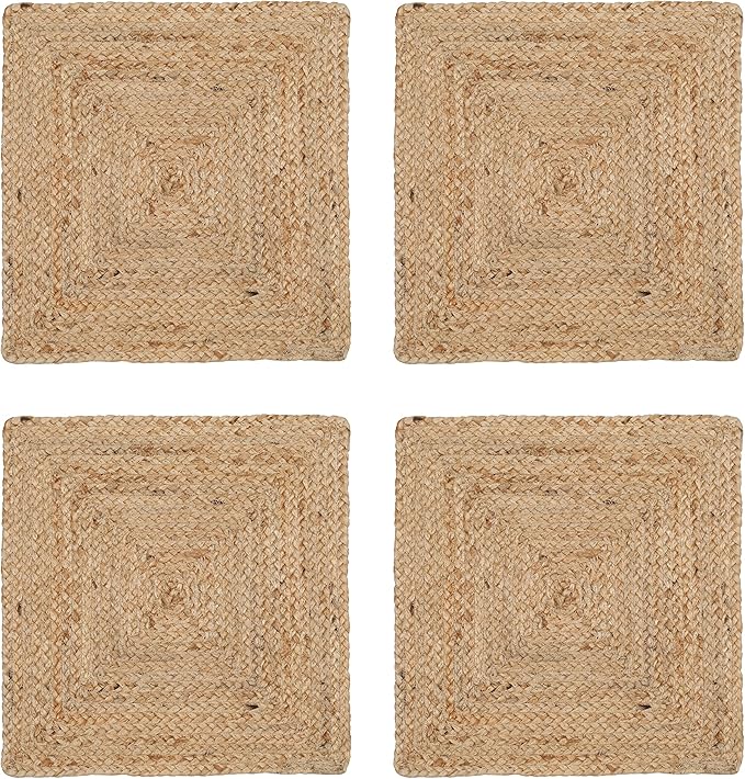 Hausattire Jute Braided Placemats 14x14 Inches Set of 4 Reversible Handwoven Boho Vintage Placemats for Kitchen Dining Tables|BBQ's Thanksgiving Decor Weddings Indoor & Outdoor Parties|Natural