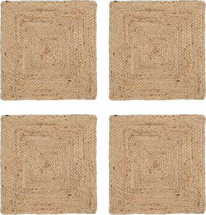 Hausattire Jute Braided Placemats 14x14 Inches Set of 4 Reversible Handwoven Boho Vintage Placemats for Kitchen Dining Tables|BBQ's Thanksgiving Decor Weddings Indoor & Outdoor Parties|Natural