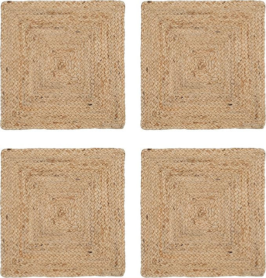 Hausattire Jute Braided Placemats 14x14 Inches Set of 4 Reversible Handwoven Boho Vintage Placemats for Kitchen Dining Tables|BBQ's Thanksgiving Decor Weddings Indoor & Outdoor Parties|Natural