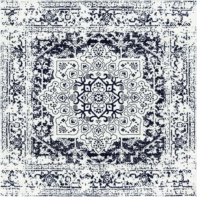 Rugs.com Arlington Collection Rug – 8 Ft Square Blue Medium-Pile Rug Perfect for Living Rooms, Kitchens, Entryways