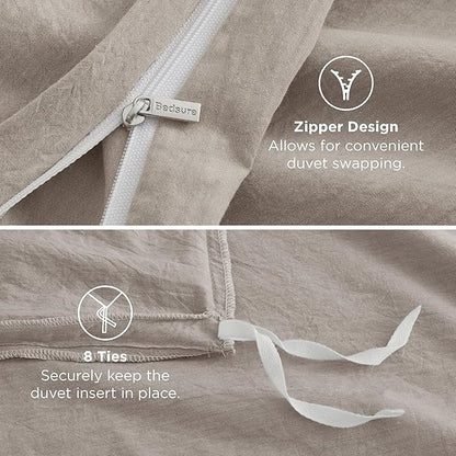 Bedsure 100% Washed Cotton Duvet Cover Twin - Natural Minimalist Cotton Duvet Cover Linen Like for All Seasons - GentleSoft™ Plain Simple Bedding (Natural, Twin, 68"x90")