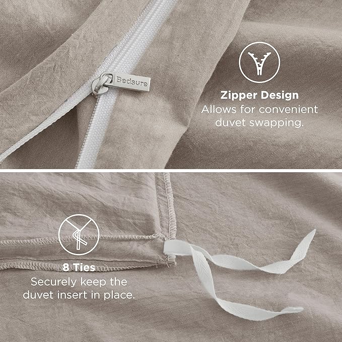 Bedsure 100% Washed Cotton Duvet Cover Cal King - Natural Minimalist Cotton Duvet Cover Linen Like for All Seasons - GentleSoft™ Plain Simple Bedding (Natural, California King, 104"x98")