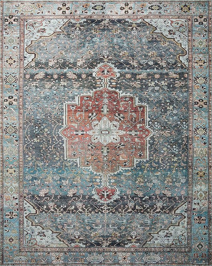 Loloi Margot Collection MAT-05 Ocean/Brick 2'-0" x 5'-0" Accent Rug feat. CloudPile, No-Shed Easy Clean Large Patterned Area Rug for Living Room, Bedroom, Dining Area