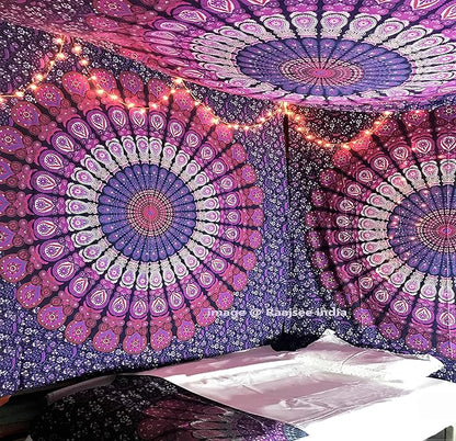 raajsee Indian Cotton Purple Tapestry Mandala Wall Hangings, Hippie Tapestries,Boho Throw Bohemian Bedding, Beach Blanket, Yoga Meditation Rugs Queen Bedspread Queen (82x92 Inches / 210x232 Cms)