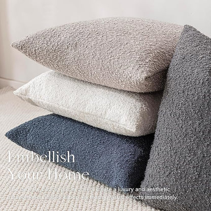 Foindtower Decorative Textured Boucle Throw Pillow Covers Accent Solid Pillow Cases Neutral Soft Cozy Couch Cushion Case for Chair Sofa Bedroom Living Room Home Decor 22 x 22 Inch,Neutral Grey