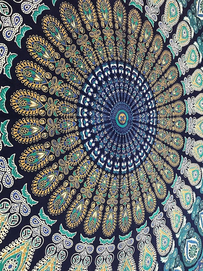 raajsee Turquoise Blue Tapestry- Best Mandala Wall Hanging- Bedding Tapestry For Bedroom Aesthetic-Size TWIN 140 X 210 CMS