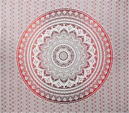 raajsee Red Mandala Ombre Tapestry Wall Hanging/Indian Cotton Boho Psychedelic Hippie Throw Tapestries//Elephant Wall Decor/Yoga Mat Beach Towel Blanket/A