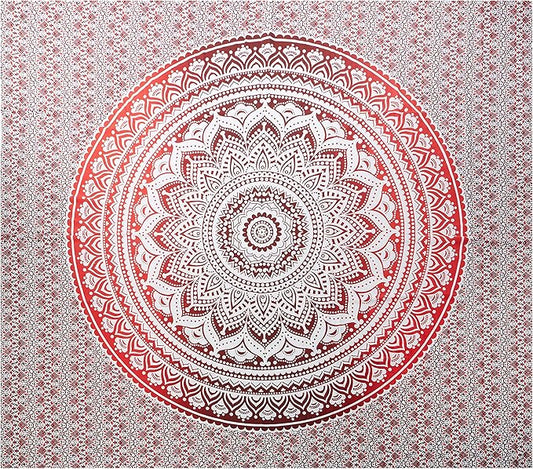 raajsee Red Mandala Ombre Tapestry Wall Hanging/Indian Cotton Boho Psychedelic Hippie Throw Tapestries//Elephant Wall Decor/Yoga Mat Beach Towel Blanket/A