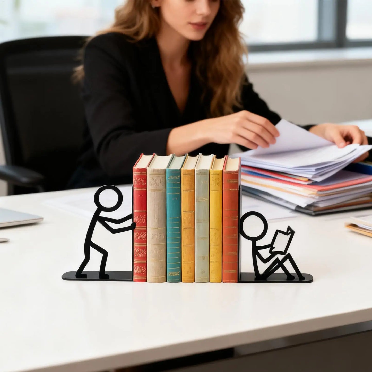Bookends for Shelves Abstract Heavy Duty Metal Organizer Book Stopper Organzier for Kids Room for Bookshelves Coffee Tables