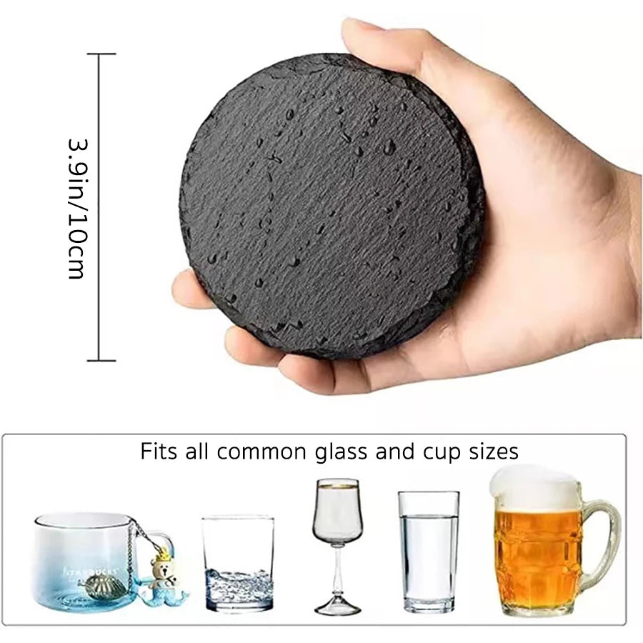 Natural Slate Coasters, Slate Drink Coasters, Square Drink Coasters, Round Black Stone Coasters, for Home, Cafe Decor.