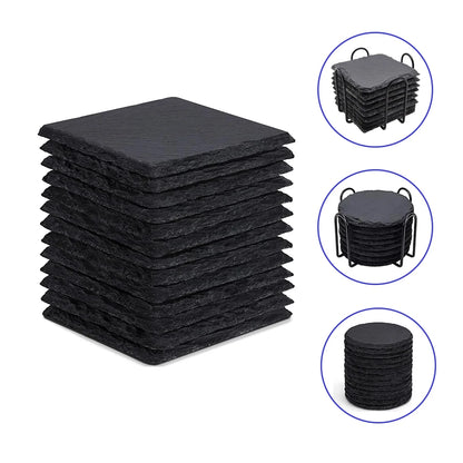 Natural Slate Coasters, Slate Drink Coasters, Square Drink Coasters, Round Black Stone Coasters, for Home, Cafe Decor.