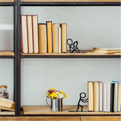 Bookends for Shelves Abstract Heavy Duty Metal Organizer Book Stopper Organzier for Kids Room for Bookshelves Coffee Tables