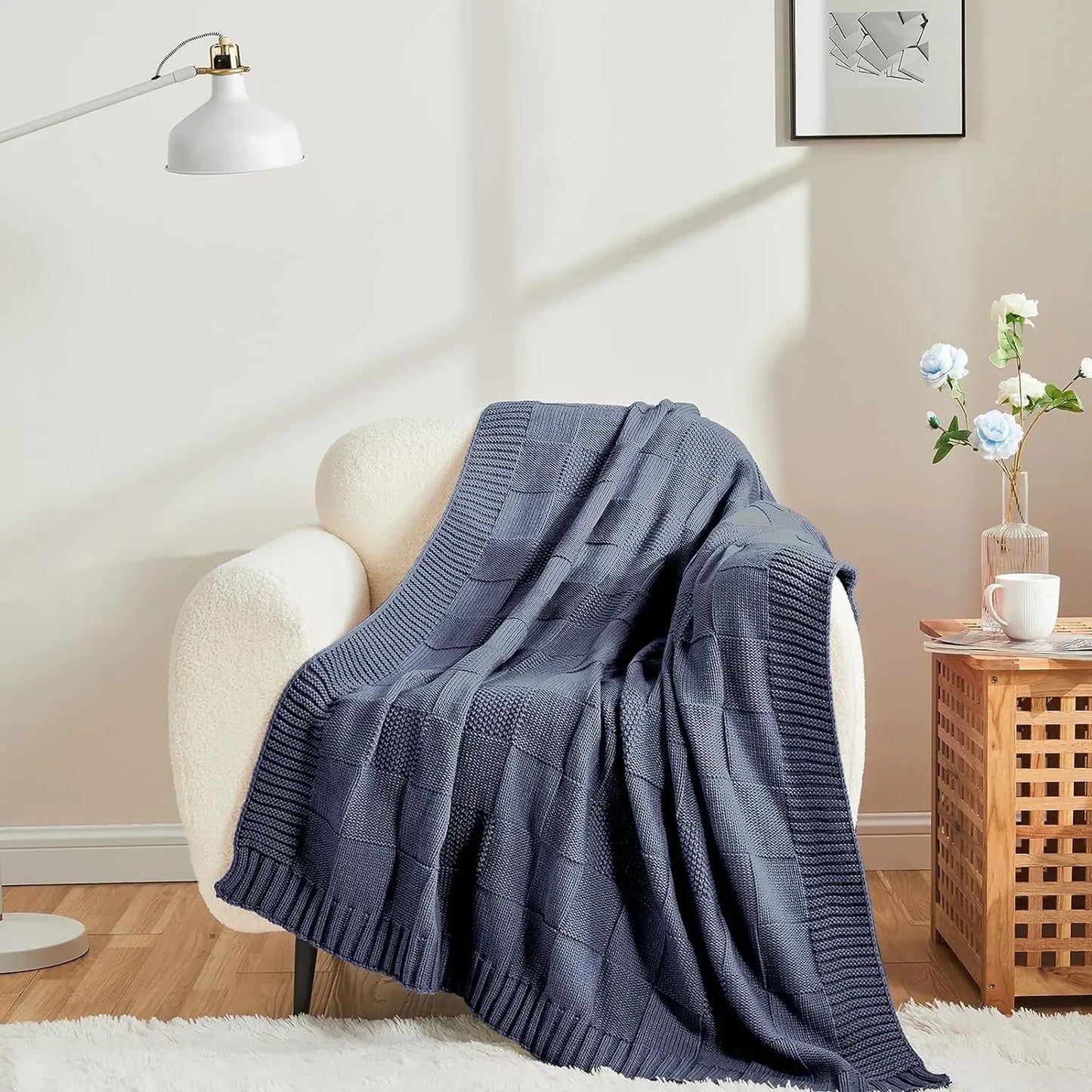 Bohemian New Waffle Sofa Knitted Blanket Cover Plane Office Nap Camping Leisure Soft Blanket Green Shawl Blanket Small Bed Cover