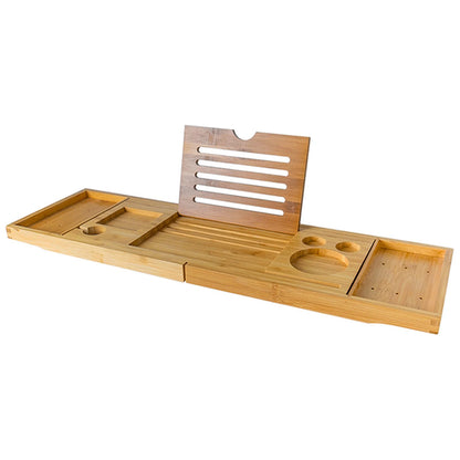 Bathtub Caddy Tray Bamboo Spa Bathtub Caddy Organizer Book Wine Tablet Holder Reading Rack Nonslip Bottom Extendable Sides