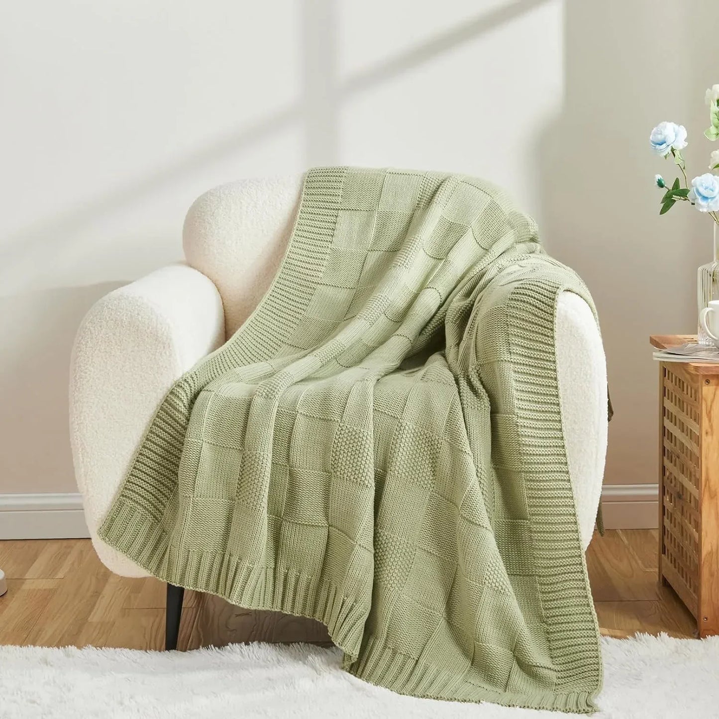 Bohemian New Waffle Sofa Knitted Blanket Cover Plane Office Nap Camping Leisure Soft Blanket Green Shawl Blanket Small Bed Cover